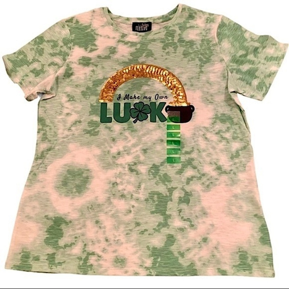 St. Patrick’s Day I make my own luck tee tie dye sequins pot of gold large - Picture 3 of 6